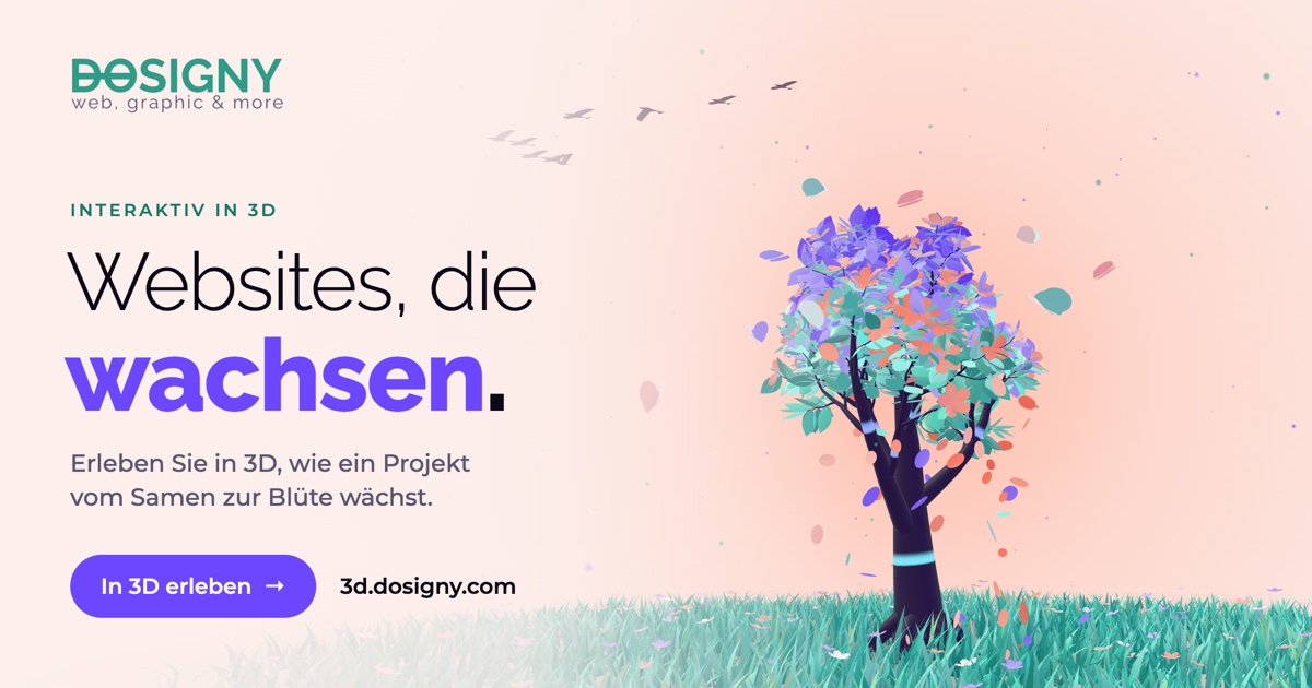 Vorschau des DOSIGNY-3D-Erlebnisses: ein Baum mit türkisfarbenen und violetten Blättern.