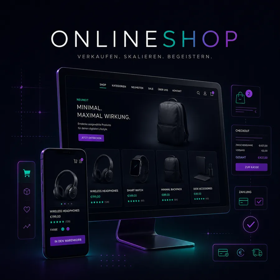 Onlineshop-Erstellung von DOSIGNY — E-Commerce-Shop mit Produkten und Checkout auf Desktop und Smartphone