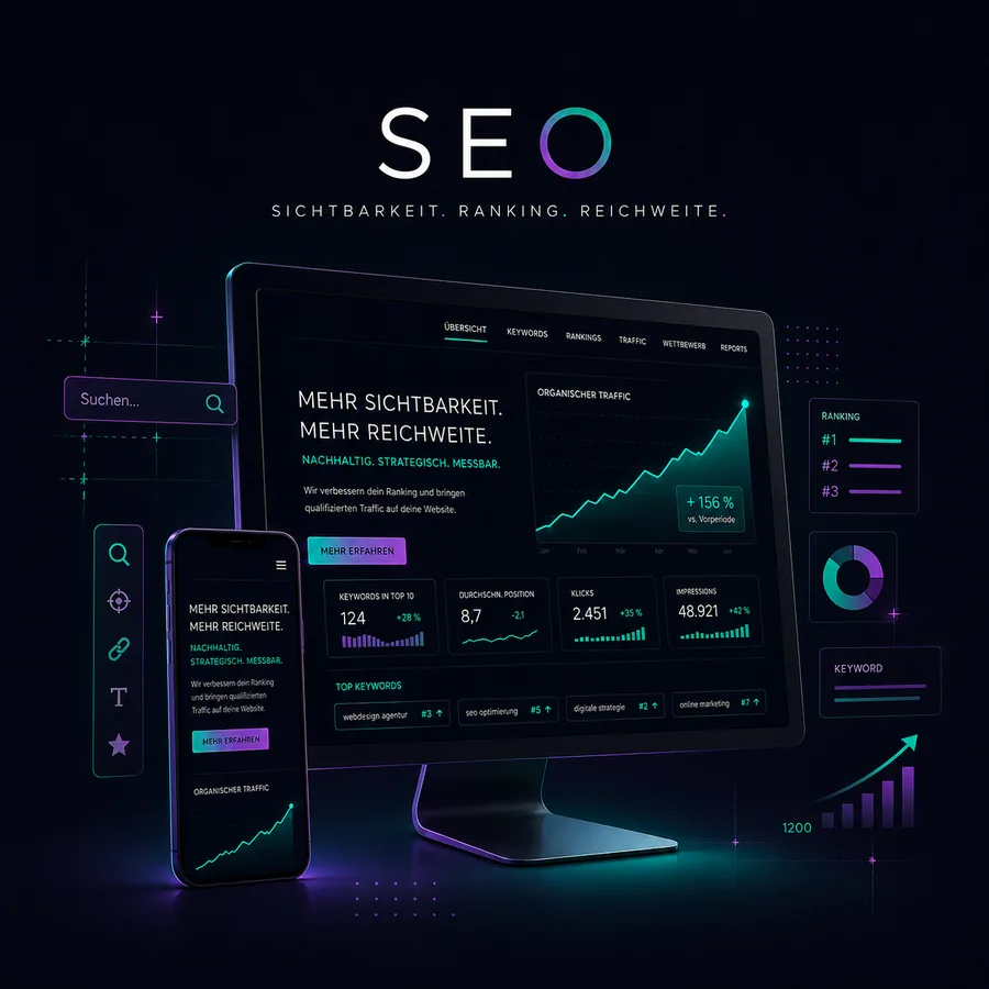 SEO-Optimierung von DOSIGNY — Dashboard mit steigendem organischem Traffic, Rankings und Keywords