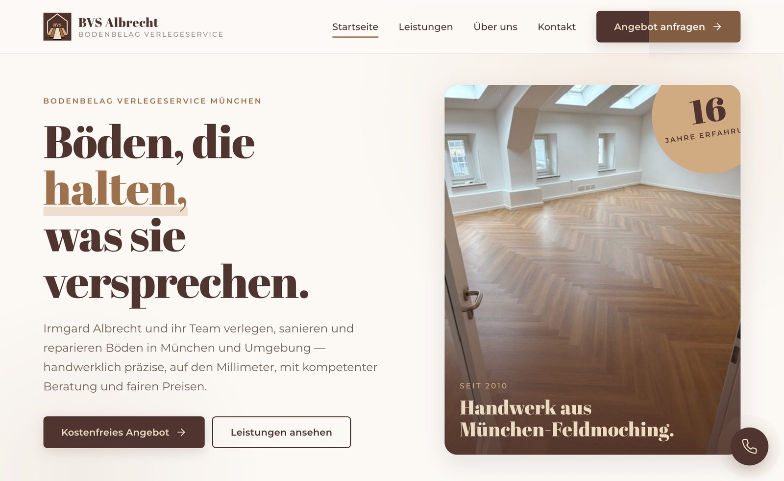 Projekt BVS Albrecht — Individuelle Website mit PHP-Backend für einen Münchner Bodenleger